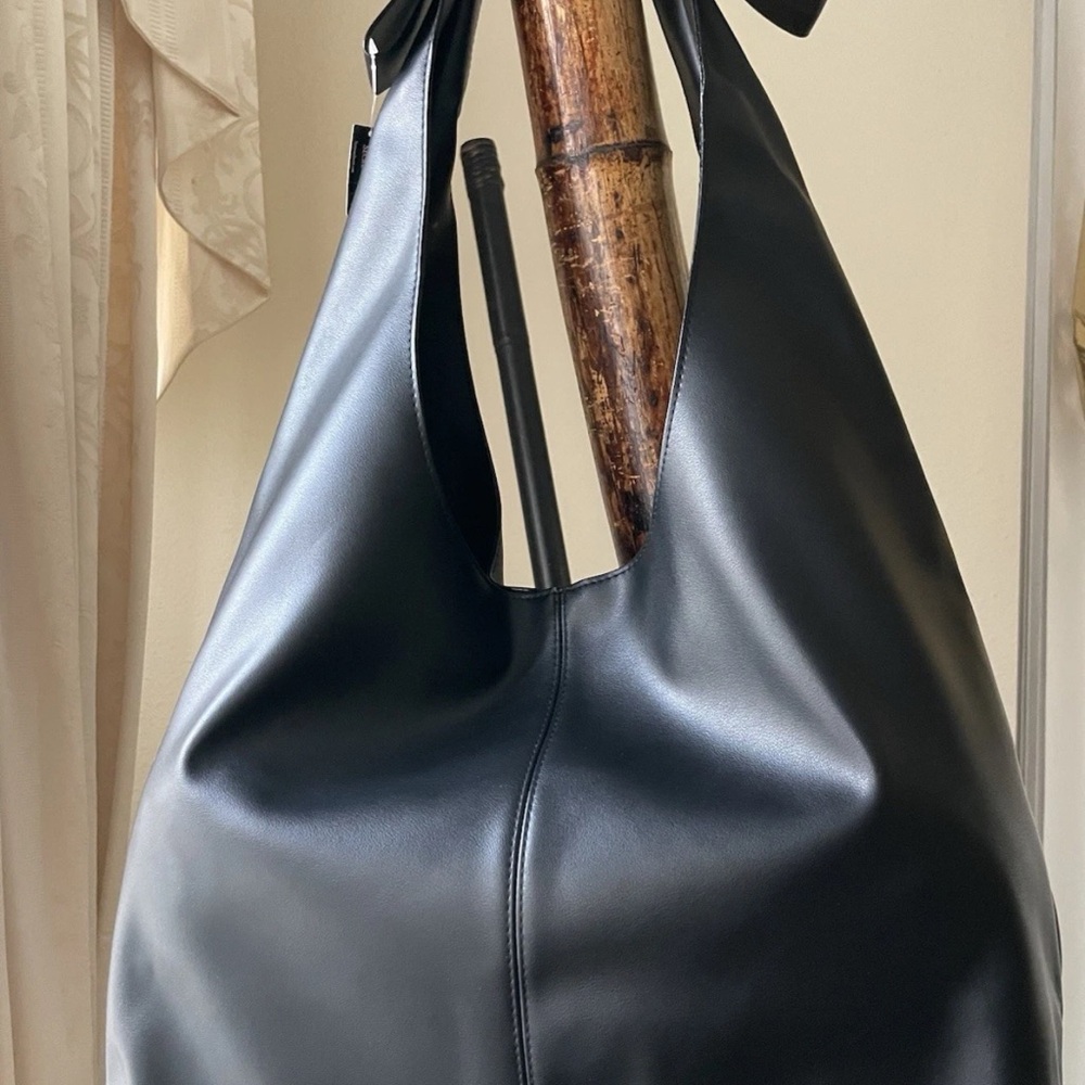 Victoria's Secret Bow Faux Leather Black Tote Shoulder Bag